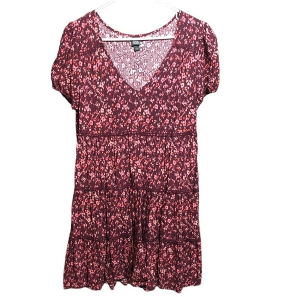 WILD FABLE Pink And Purple FLORAL Print Tiered BABYDOLL Dress Size SMALL